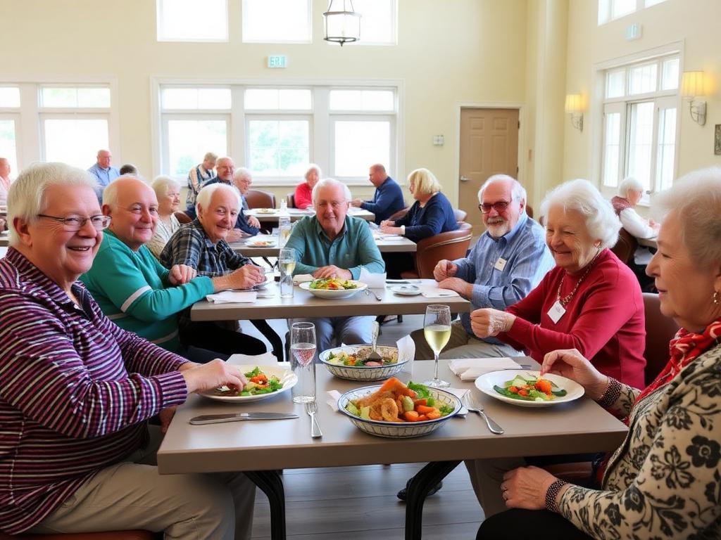Residents dining together with healthy meals