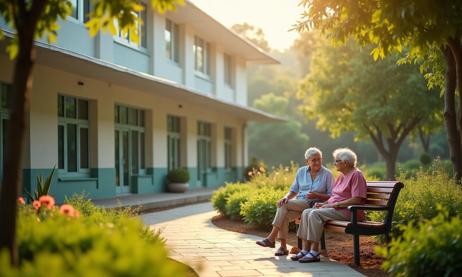 Residents at Vizag Old Age Home enjoying a peaceful morning outdoors